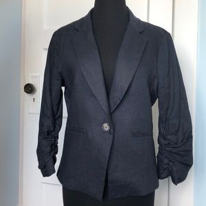 NWOT Gibson navy blue linen blazer with ruching